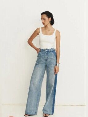 NWOT Fabrique Clarisse Two Tone Mixed Fabric Jean designed by Glenda Goldschmie.